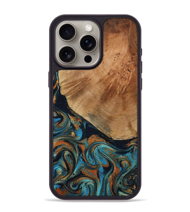 iPhone 15 Pro Max Wood Phone Case - Yusuf (Teal & Gold, 796523)
