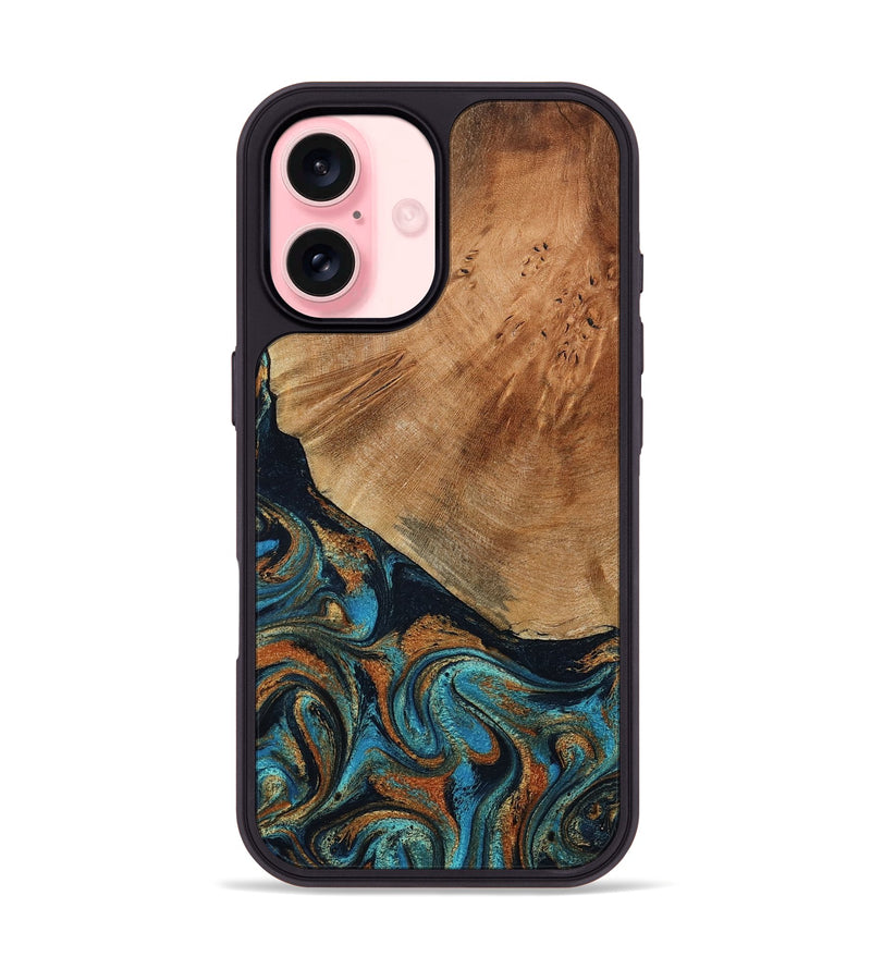 iPhone 16 Wood Phone Case - Yusuf (Teal & Gold, 796523)