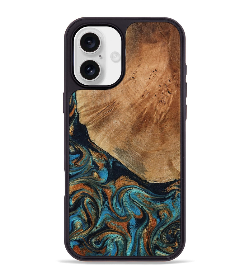 iPhone 16 Plus Wood Phone Case - Yusuf (Teal & Gold, 796523)