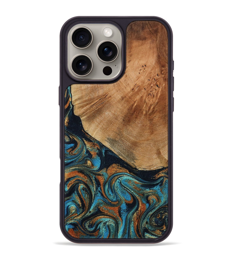 iPhone 16 Pro Max Wood Phone Case - Yusuf (Teal & Gold, 796523)