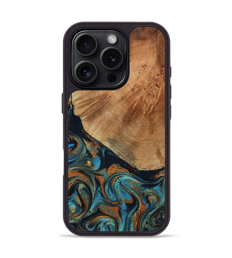 iPhone 16 Pro Wood Phone Case - Yusuf (Teal & Gold, 796523)