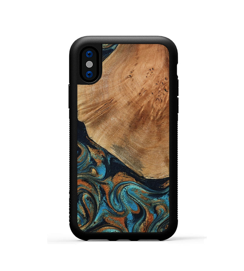 iPhone Xs Wood Phone Case - Yusuf (Teal & Gold, 796523)
