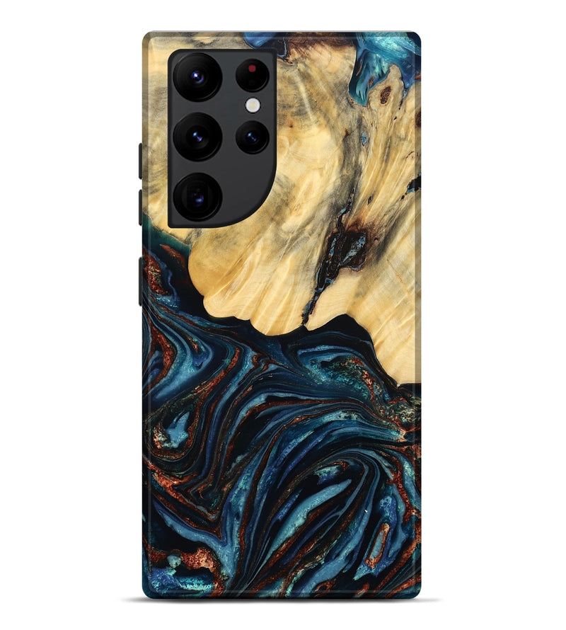 Galaxy S22 Ultra Wood Live Edge Phone Case - Chelsey (Teal & Gold, 796827)