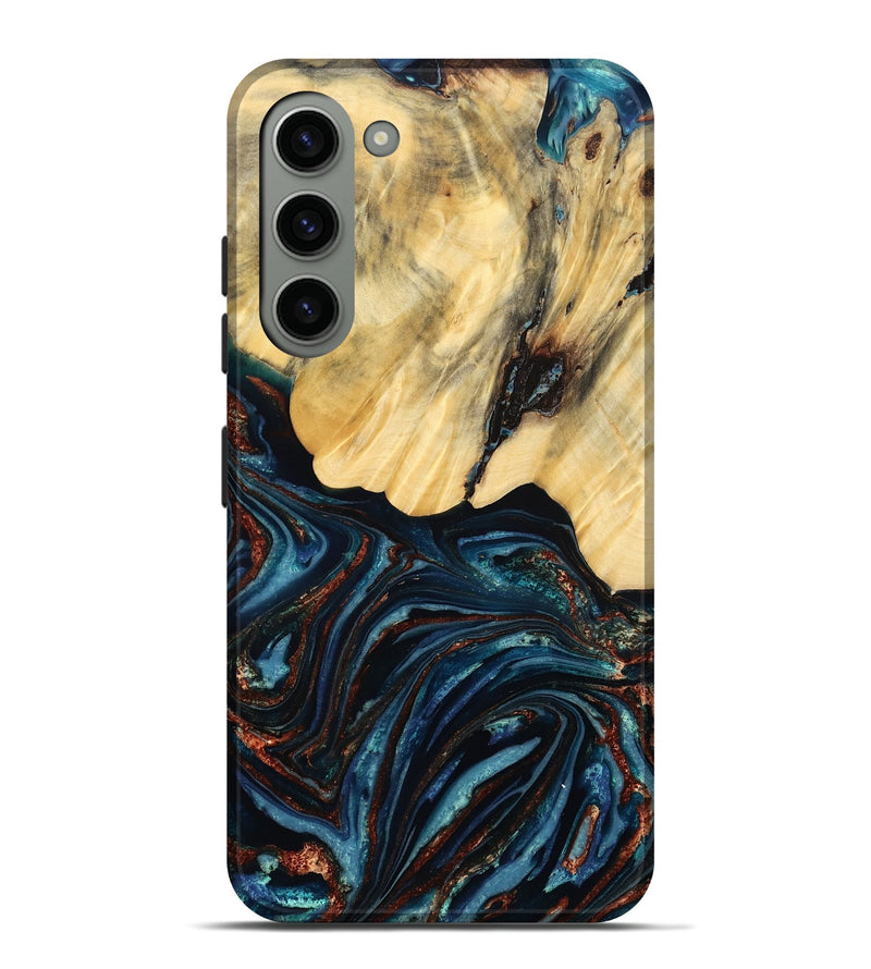 Galaxy S23 Plus Wood Live Edge Phone Case - Chelsey (Teal & Gold, 796827)