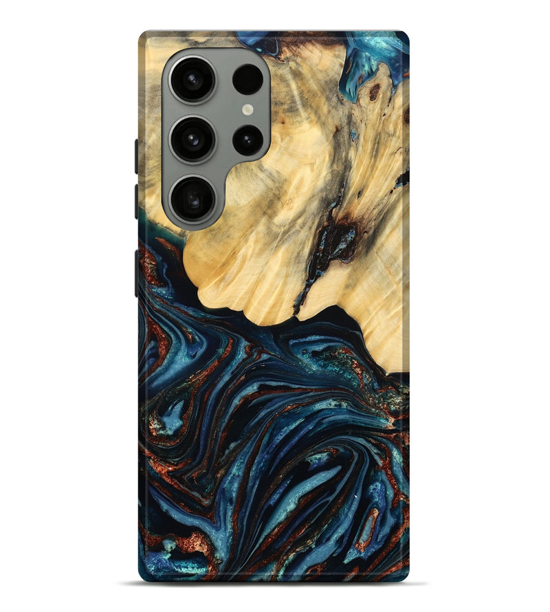 Galaxy S23 Ultra Wood Live Edge Phone Case - Chelsey (Teal & Gold, 796827)
