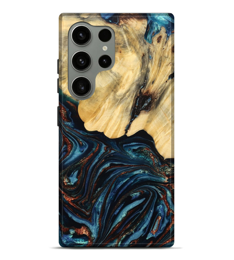 Galaxy S24 Ultra Wood Live Edge Phone Case - Chelsey (Teal & Gold, 796827)