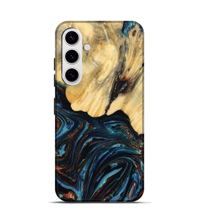 Galaxy S25 Wood Live Edge Phone Case - Chelsey (Teal & Gold, 796827)