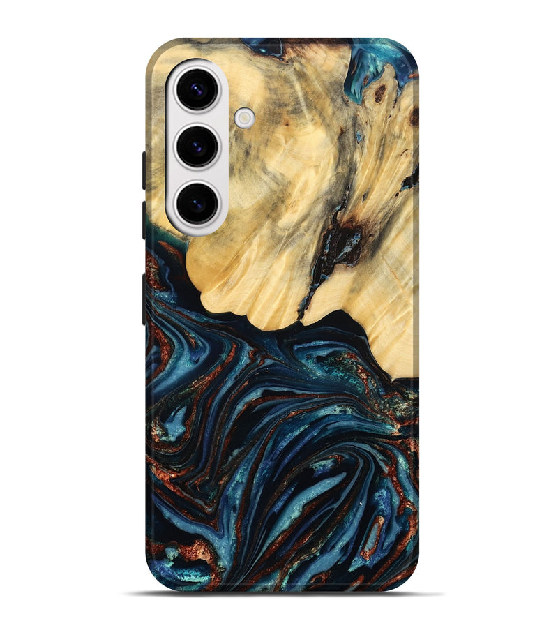 Galaxy S25 Plus Wood Live Edge Phone Case - Chelsey (Teal & Gold, 796827)
