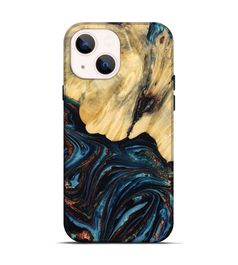 iPhone 13 Wood Live Edge Phone Case - Chelsey (Teal & Gold, 796827)