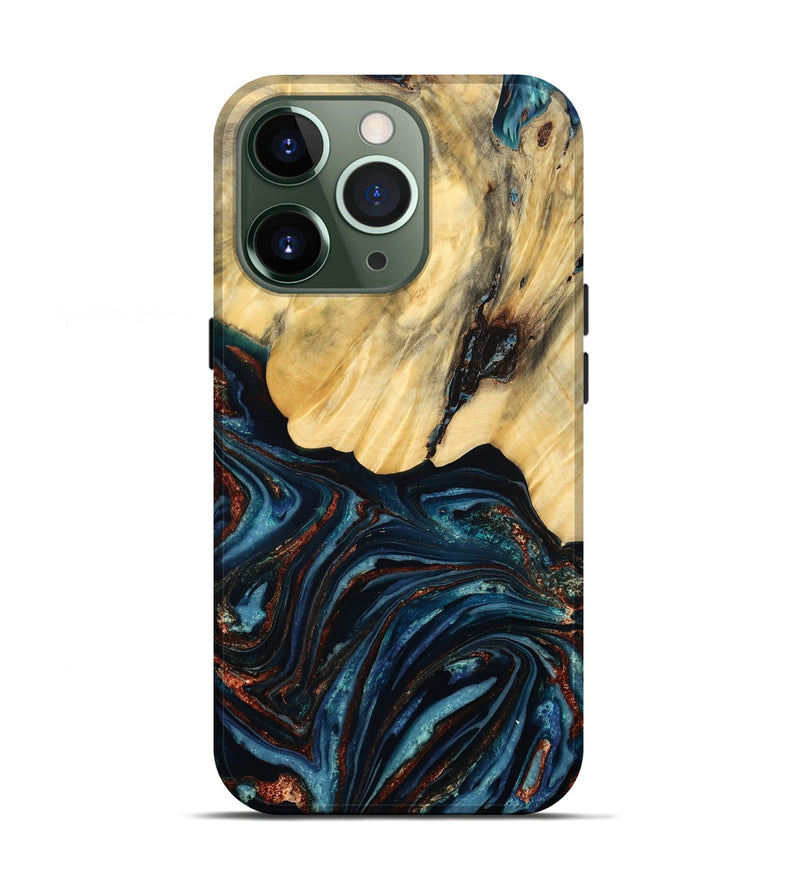 iPhone 13 Pro Wood Live Edge Phone Case - Chelsey (Teal & Gold, 796827)