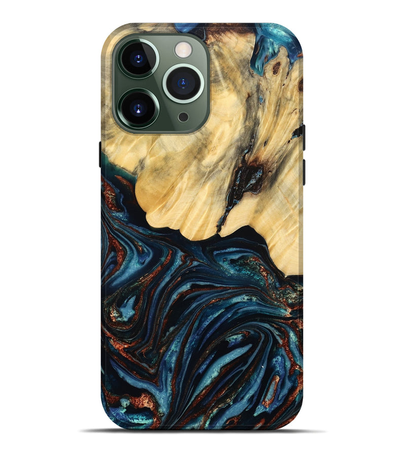 iPhone 13 Pro Max Wood Live Edge Phone Case - Chelsey (Teal & Gold, 796827)