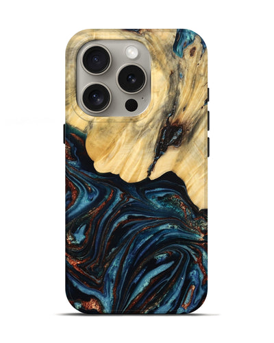 iPhone 16 Pro Wood Live Edge Phone Case - Chelsey (Teal & Gold, 796827)