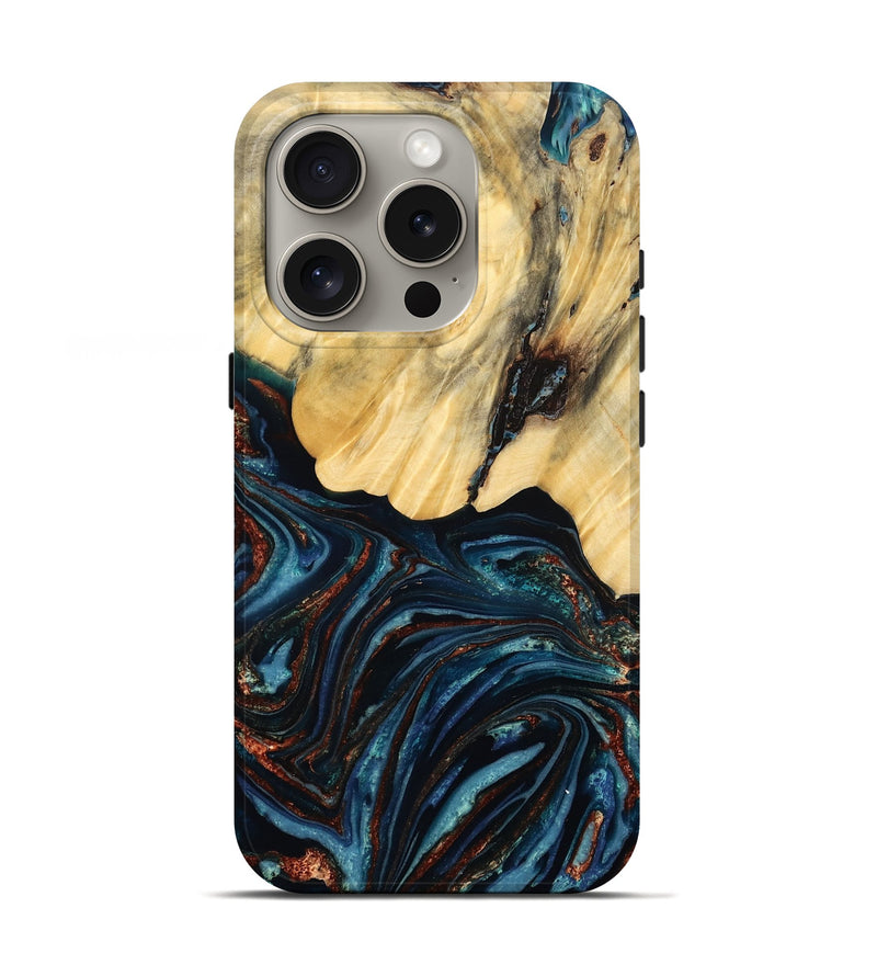 iPhone 16 Pro Wood Live Edge Phone Case - Chelsey (Teal & Gold, 796827)