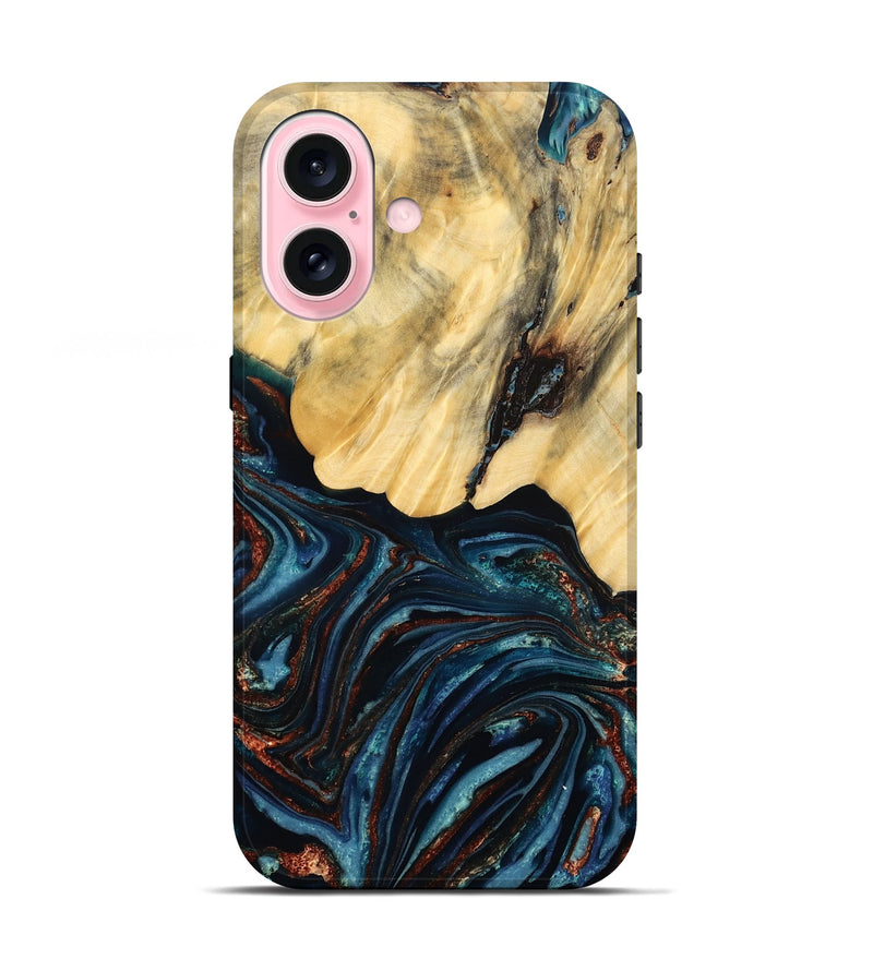 iPhone 17 Wood Live Edge Phone Case - Chelsey (Teal & Gold, 796827)