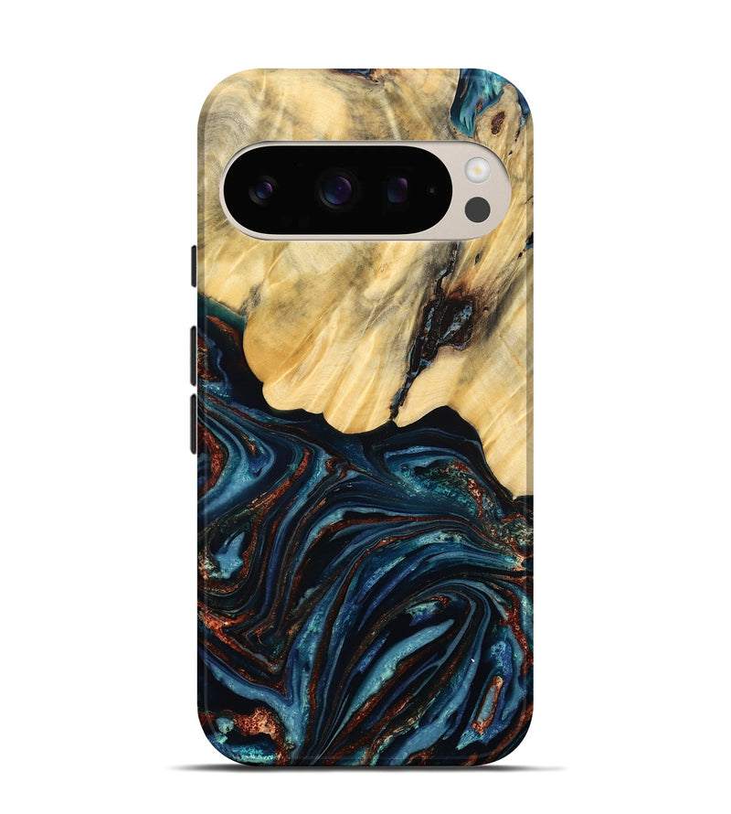 Pixel 10 Wood Live Edge Phone Case - Chelsey (Teal & Gold, 796827)