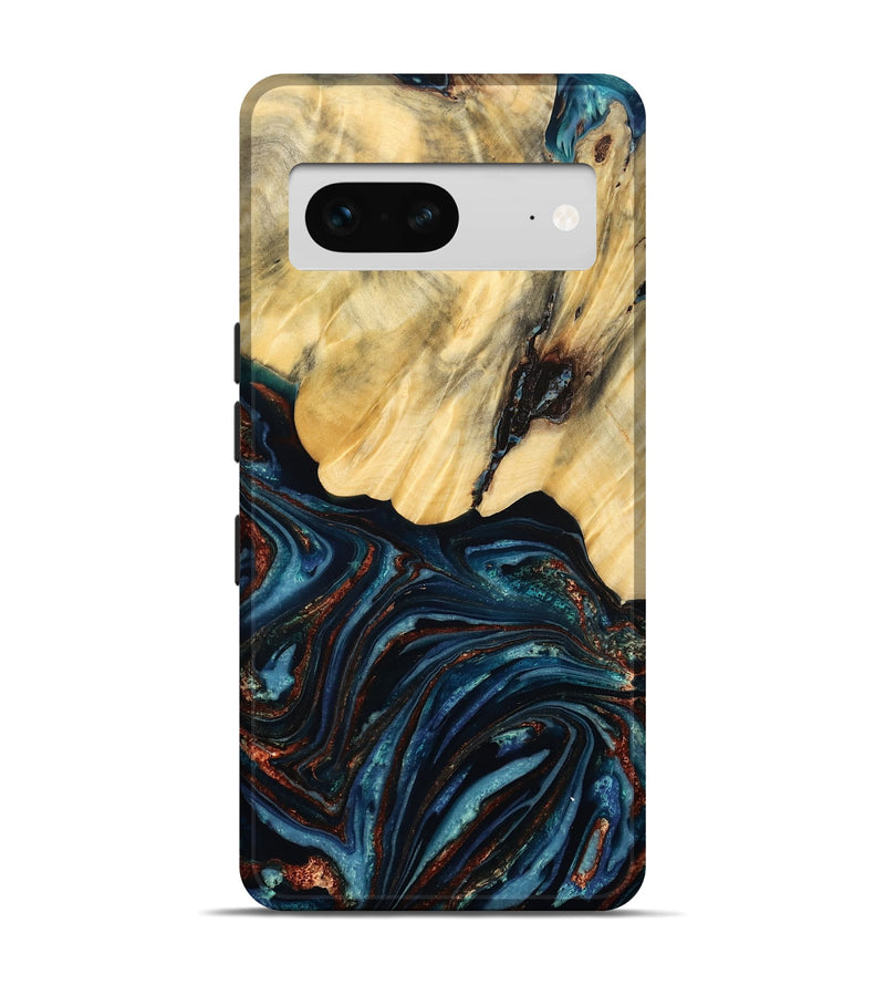Pixel 7 Wood Live Edge Phone Case - Chelsey (Teal & Gold, 796827)