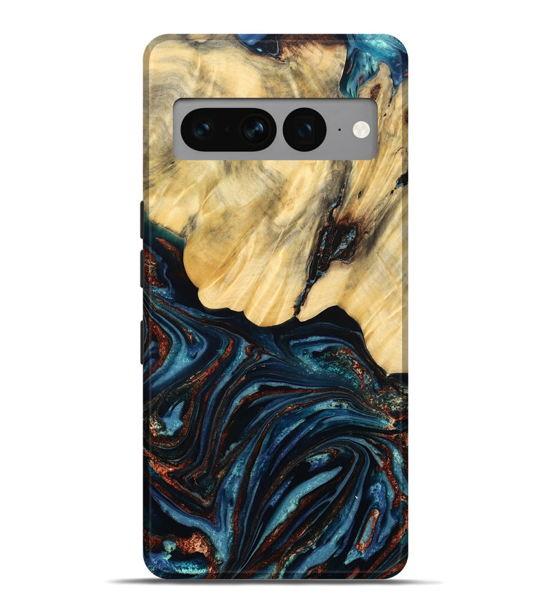 Pixel 7 Pro Wood Live Edge Phone Case - Chelsey (Teal & Gold, 796827)