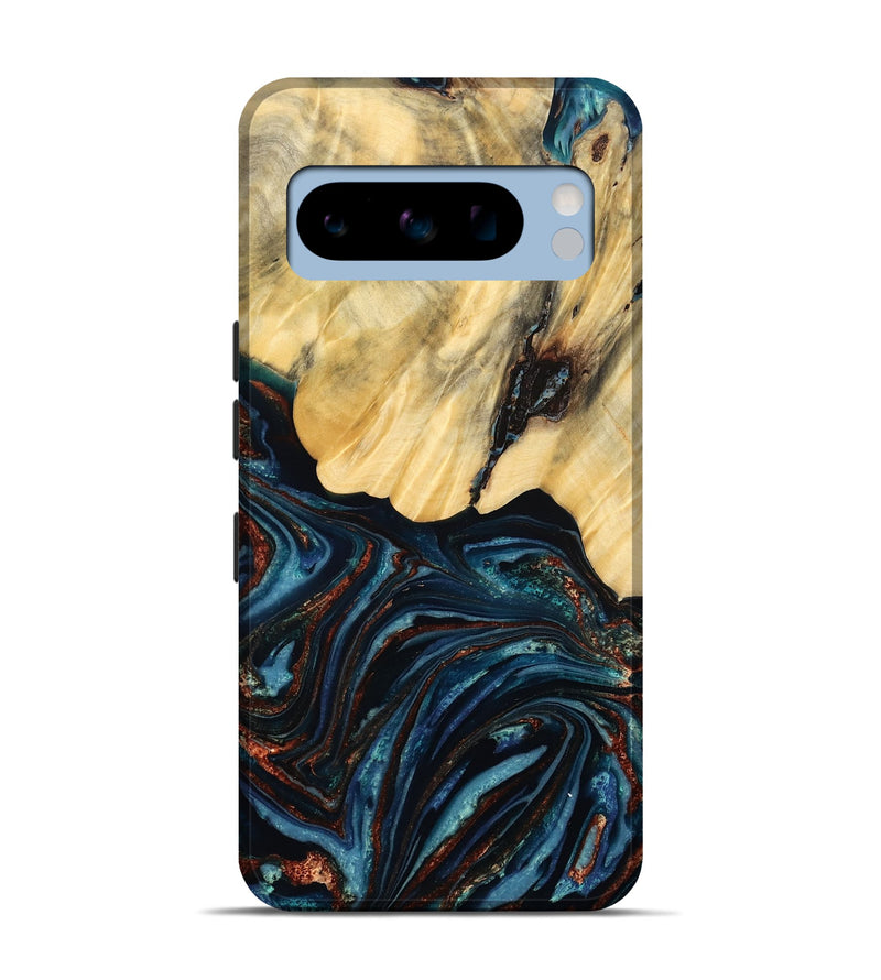 Pixel 8 Pro Wood Live Edge Phone Case - Chelsey (Teal & Gold, 796827)