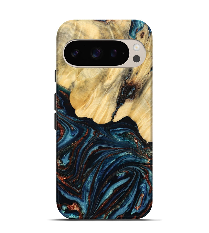 Pixel 9 Wood Live Edge Phone Case - Chelsey (Teal & Gold, 796827)