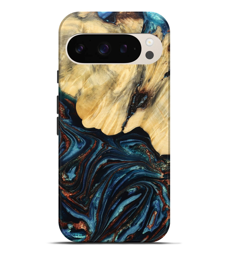 Pixel 9 Pro XL Wood Live Edge Phone Case - Chelsey (Teal & Gold, 796827)