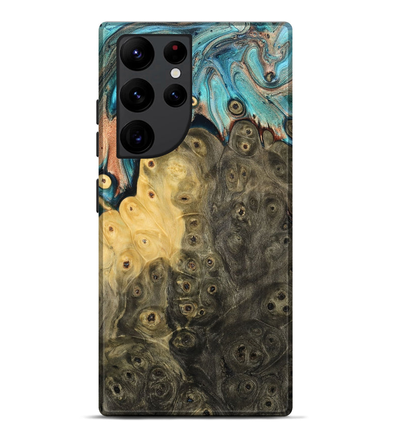 Galaxy S22 Ultra Wood Live Edge Phone Case - Rhys (Teal & Gold, 796834)