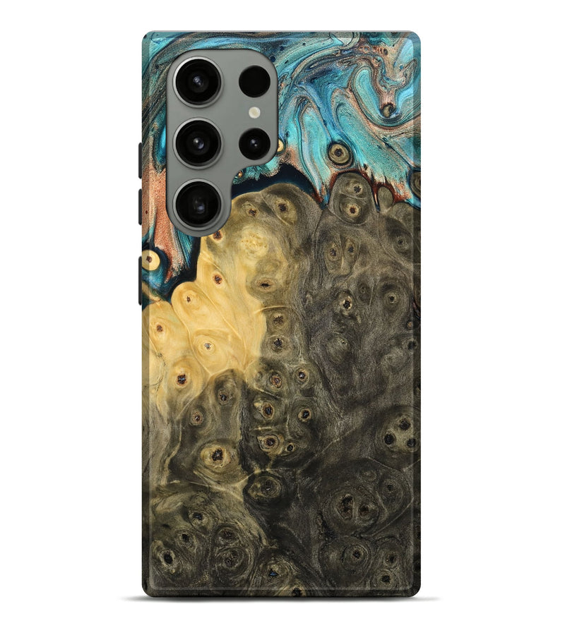 Galaxy S23 Ultra Wood Live Edge Phone Case - Rhys (Teal & Gold, 796834)