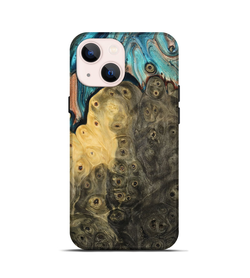 iPhone 13 mini Wood Live Edge Phone Case - Rhys (Teal & Gold, 796834)