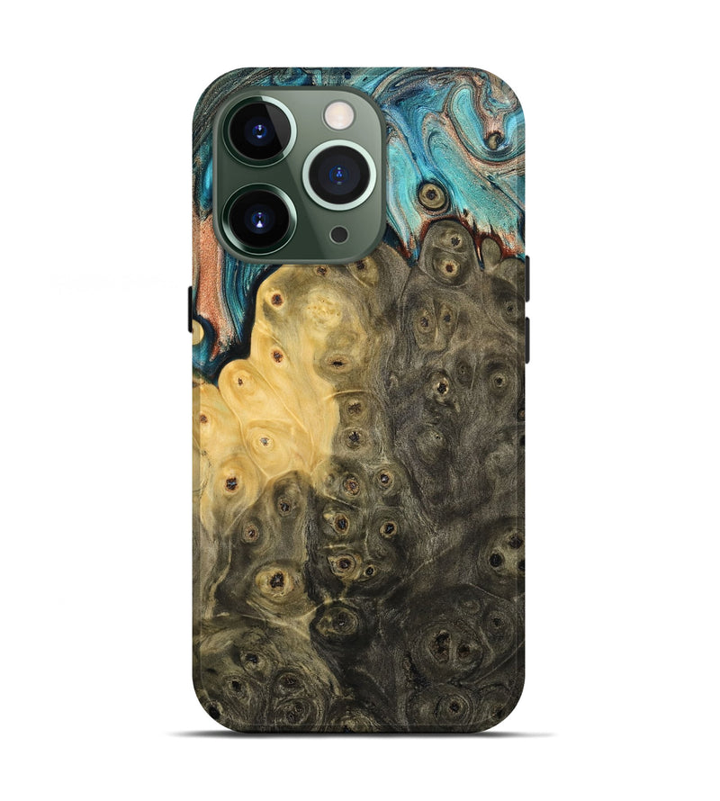 iPhone 13 Pro Wood Live Edge Phone Case - Rhys (Teal & Gold, 796834)