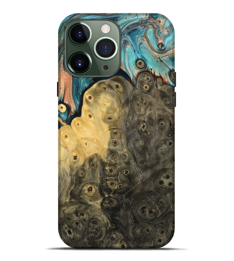 iPhone 13 Pro Max Wood Live Edge Phone Case - Rhys (Teal & Gold, 796834)