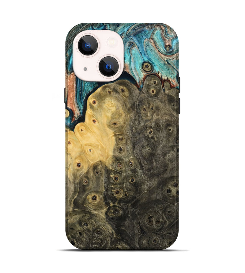 iPhone 14 Wood Live Edge Phone Case - Rhys (Teal & Gold, 796834)
