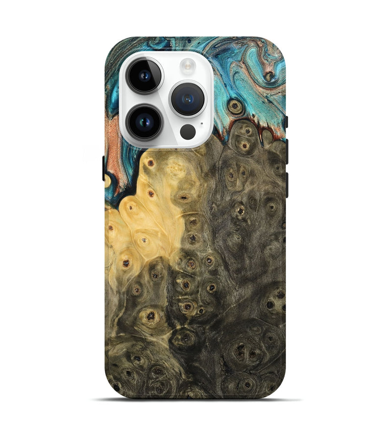 iPhone 15 Pro Wood Live Edge Phone Case - Rhys (Teal & Gold, 796834)