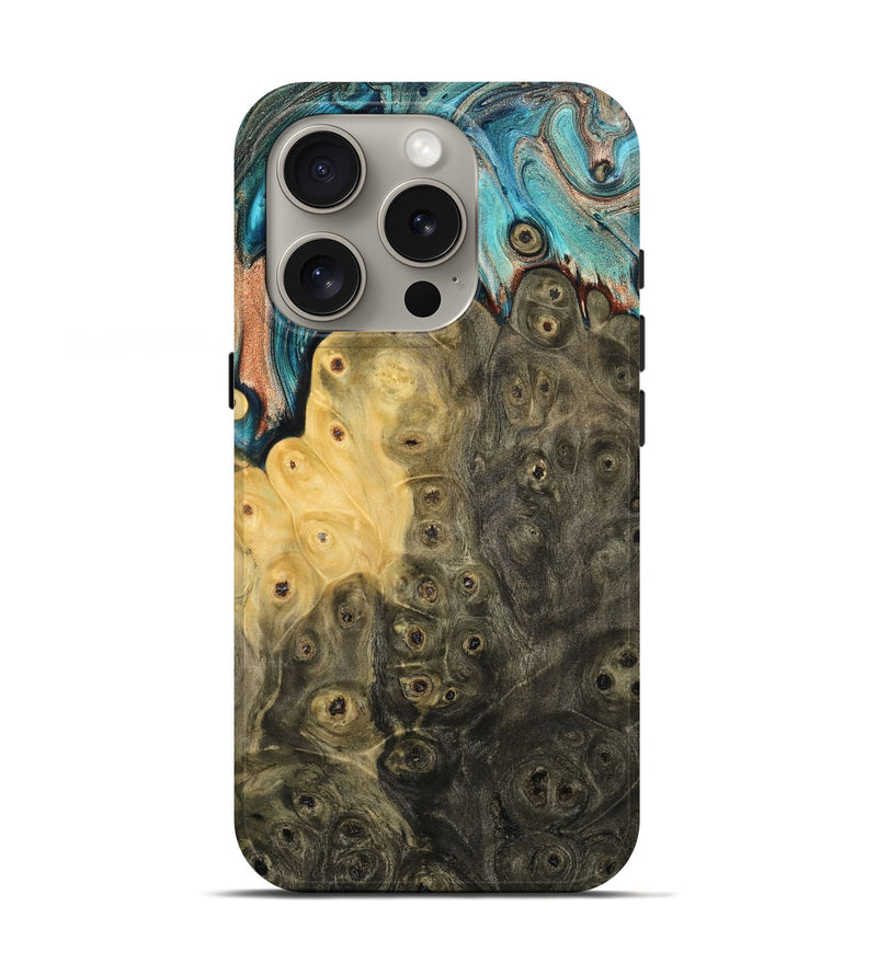 iPhone 16 Pro Wood Live Edge Phone Case - Rhys (Teal & Gold, 796834)
