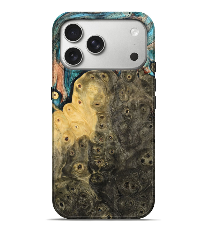 iPhone 17 Pro Max Wood Live Edge Phone Case - Rhys (Teal & Gold, 796834)