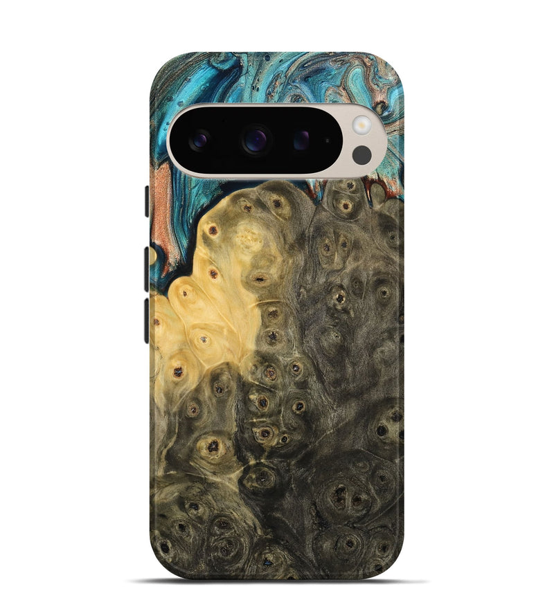 Pixel 9 Wood Live Edge Phone Case - Rhys (Teal & Gold, 796834)