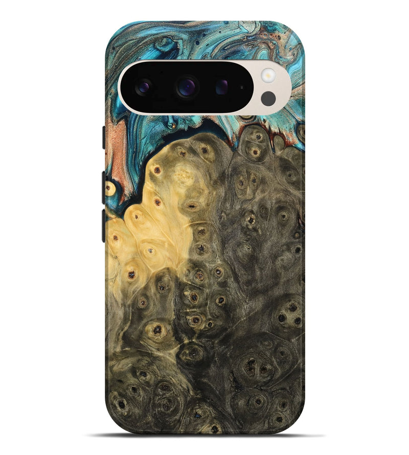 Pixel 9 Pro XL Wood Live Edge Phone Case - Rhys (Teal & Gold, 796834)