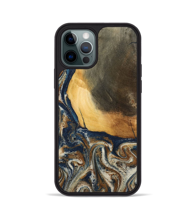iPhone 12 Pro Wood Phone Case - Kinley (Teal & Gold, 796957)