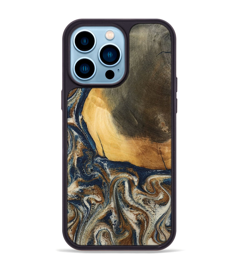 iPhone 14 Pro Max Wood Phone Case - Kinley (Teal & Gold, 796957)