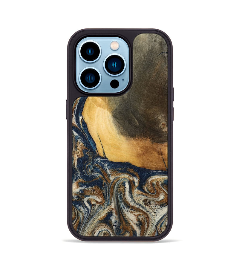 iPhone 14 Pro Wood Phone Case - Kinley (Teal & Gold, 796957)