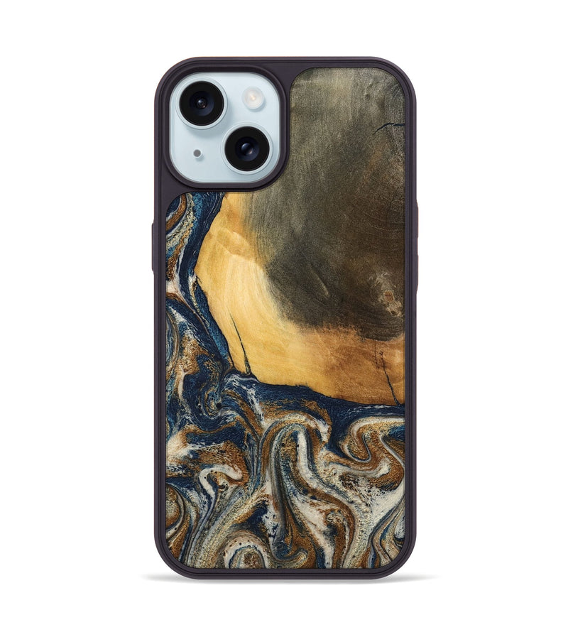 iPhone 15 Wood Phone Case - Kinley (Teal & Gold, 796957)
