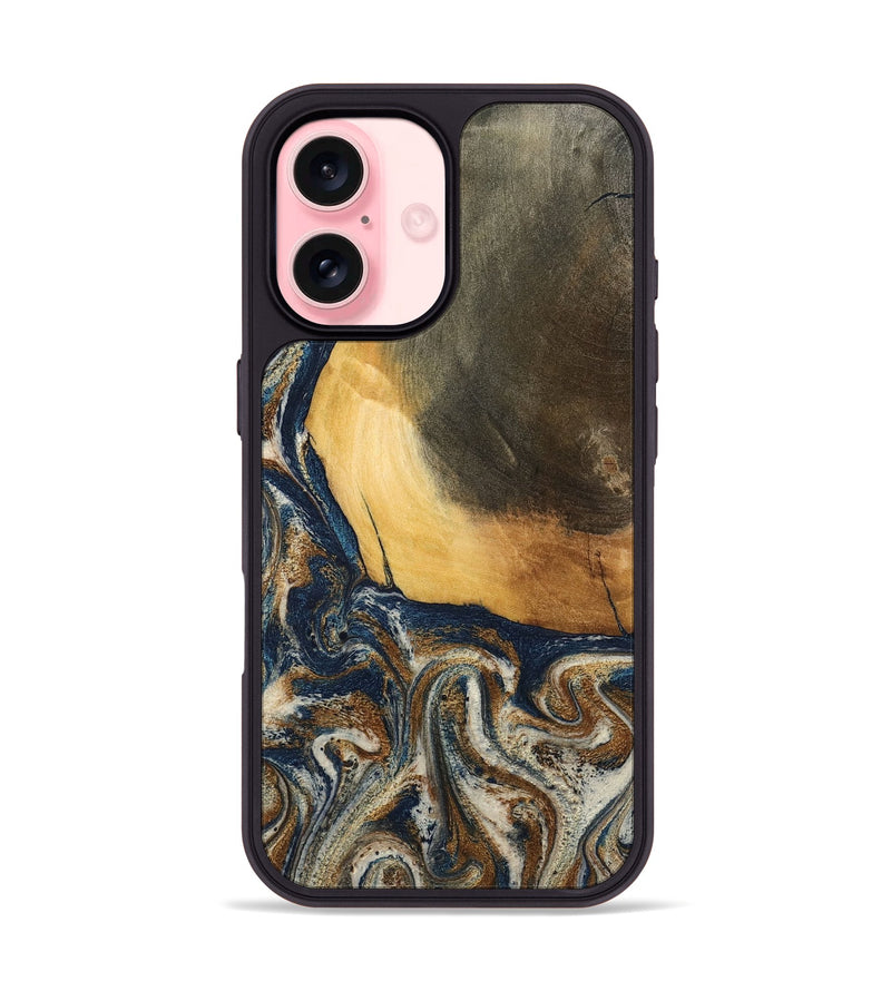 iPhone 16 Wood Phone Case - Kinley (Teal & Gold, 796957)