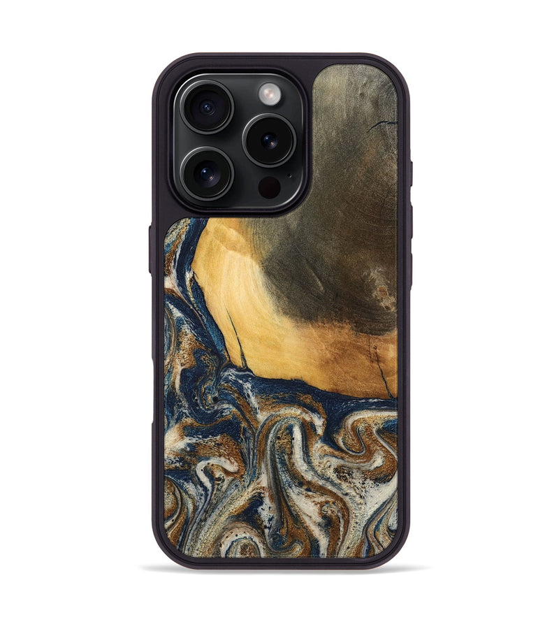 iPhone 16 Pro Wood Phone Case - Kinley (Teal & Gold, 796957)
