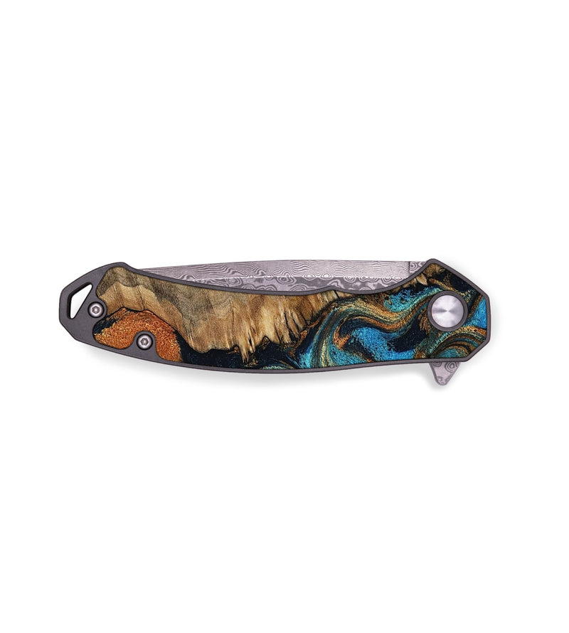 EDC Wood Pocket Knife - Novalee (Teal & Gold, 796972)