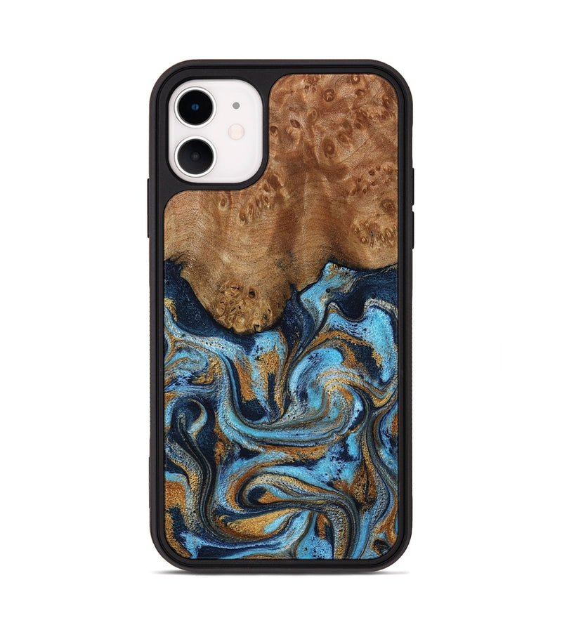 iPhone 11 Wood Phone Case - Jesica (Teal & Gold, 796973)