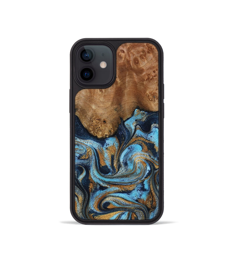 iPhone 12 mini Wood Phone Case - Jesica (Teal & Gold, 796973)