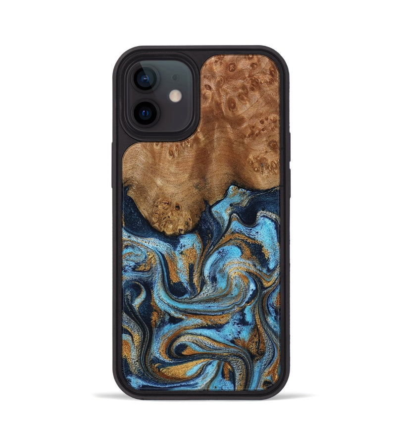 iPhone 12 Wood Phone Case - Jesica (Teal & Gold, 796973)