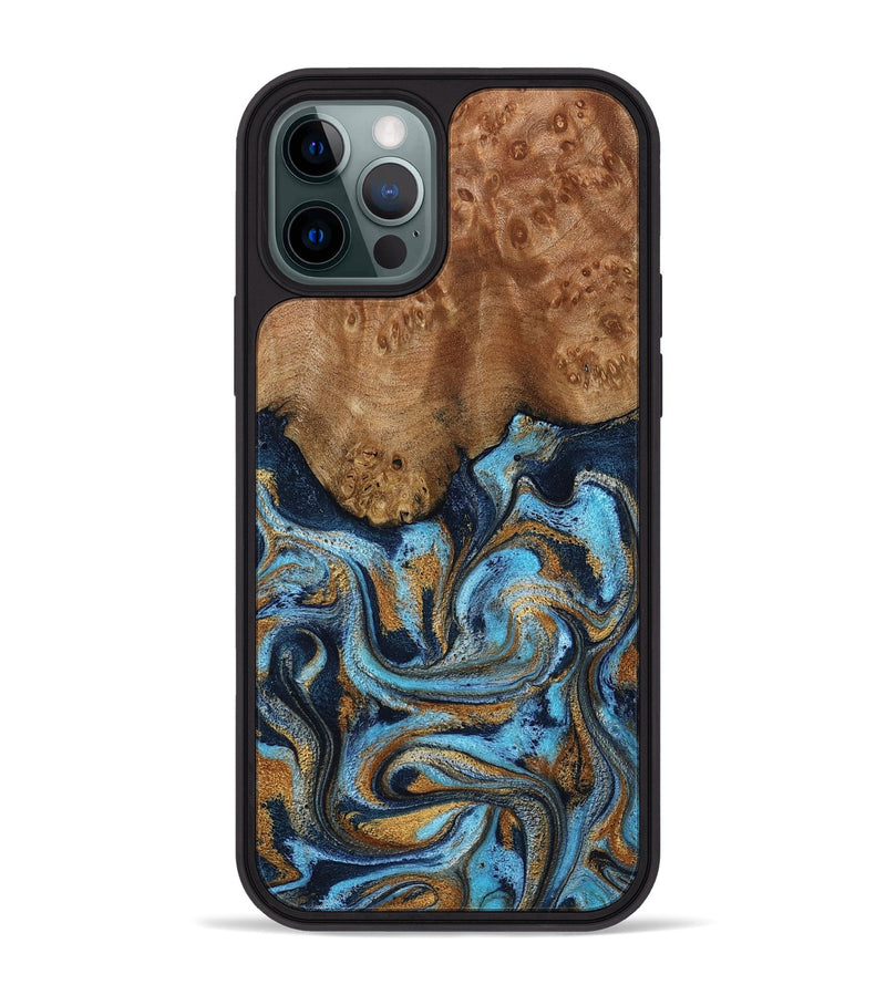 iPhone 12 Pro Max Wood Phone Case - Jesica (Teal & Gold, 796973)