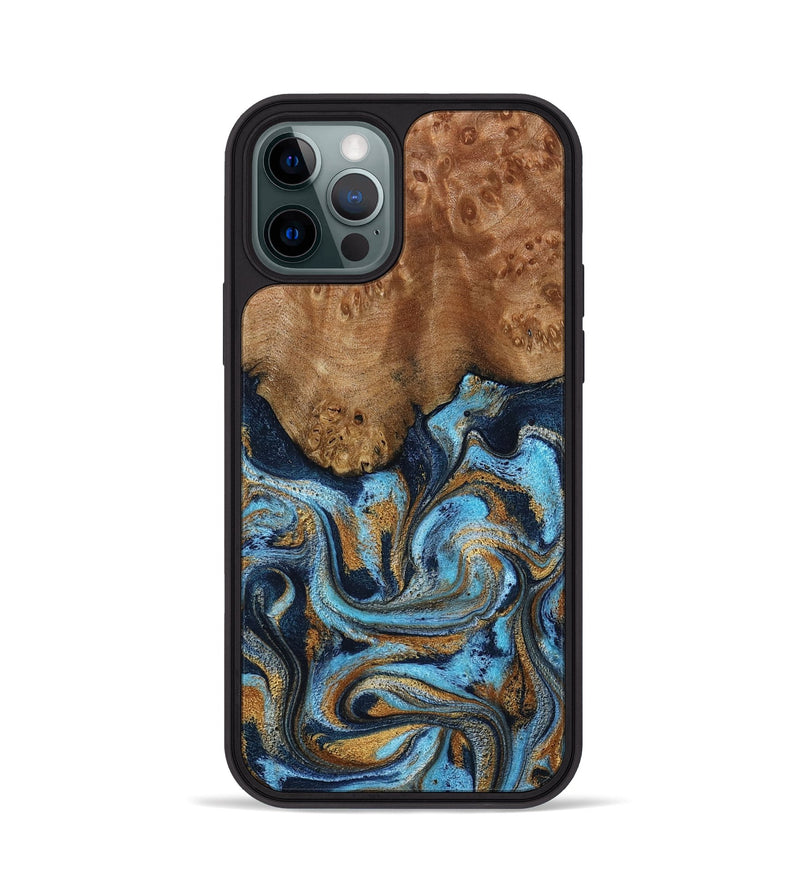 iPhone 12 Pro Wood Phone Case - Jesica (Teal & Gold, 796973)
