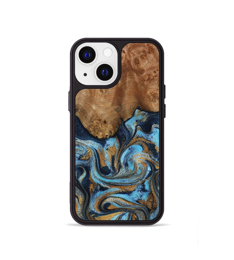 iPhone 13 mini Wood Phone Case - Jesica (Teal & Gold, 796973)