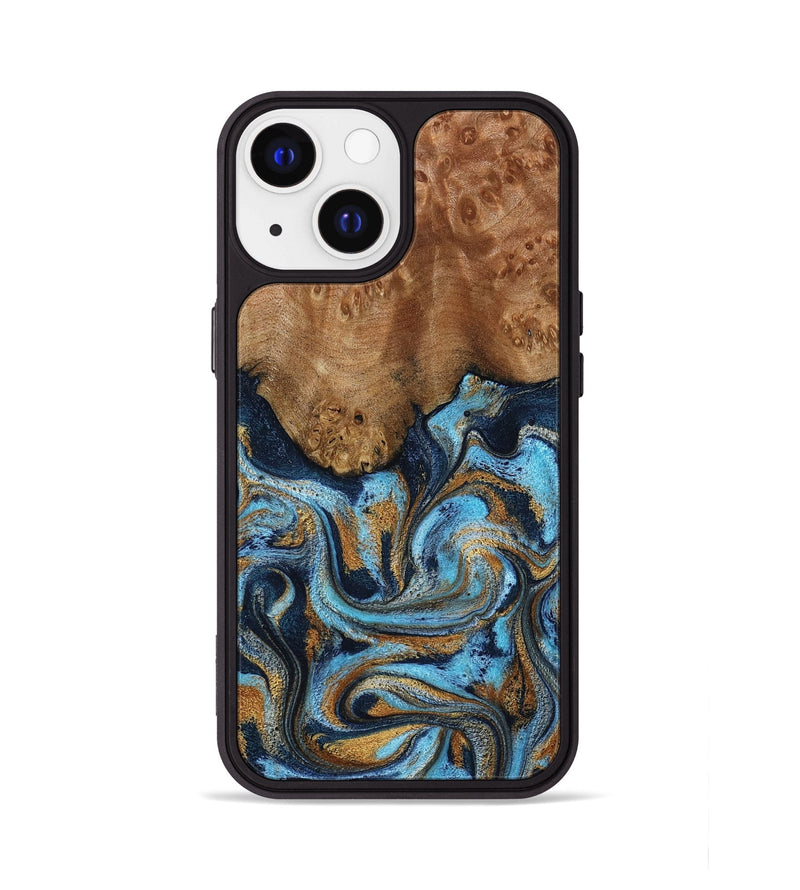 iPhone 13 Wood Phone Case - Jesica (Teal & Gold, 796973)