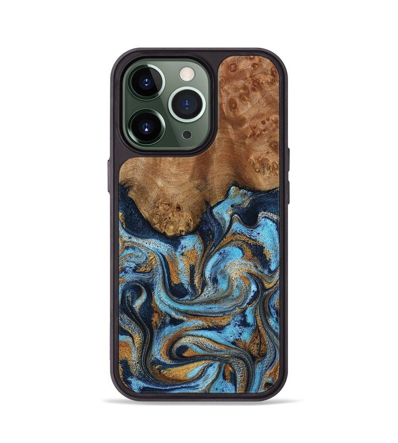 iPhone 13 Pro Wood Phone Case - Jesica (Teal & Gold, 796973)